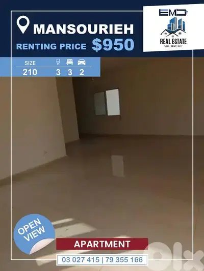 Open View Apartment for Rent in MANSOURIEH
