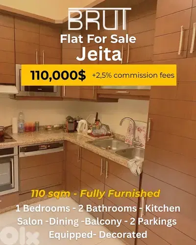 110 sqm studio apartment for sale in Jeita-fully furnished