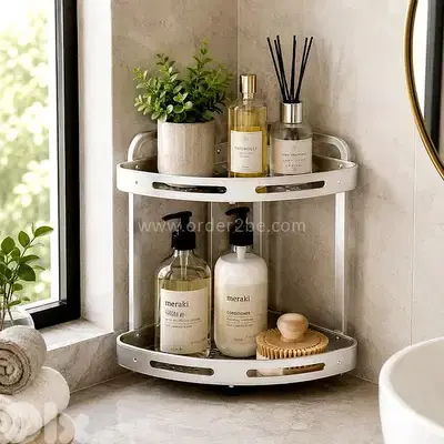 Aluminum 2-Tier Corner Caddy — Brushed Silver