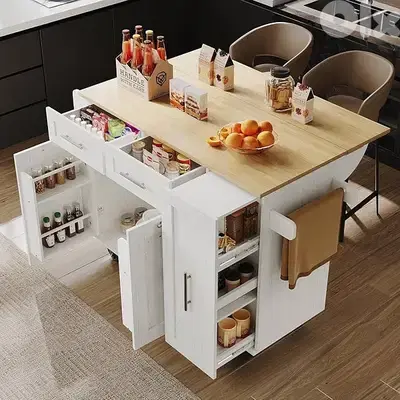 x Kitchen Island with Folding Worktop, Movable Kitchen Trolley