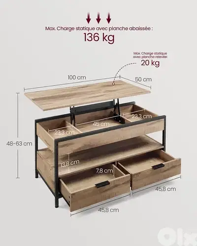 VASAGLE Coffee Table, Living Room Table with Lift Up
