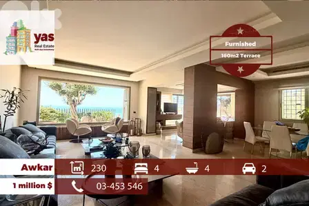 Awkar 230m2 | 160m2 Terrace | Furnished | Prime Location | MJ