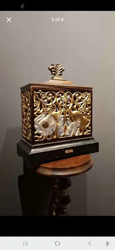 Elite Art Double-Faced Antique Gold Elephant Filigree Box. Antique