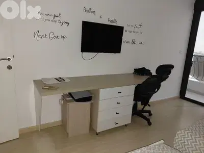 2 single bed with bridge wardrobe with desk