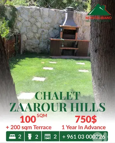 100 sqm Chalet For Rent in Zaarour Hills زعرور with 200 sqm Terrace