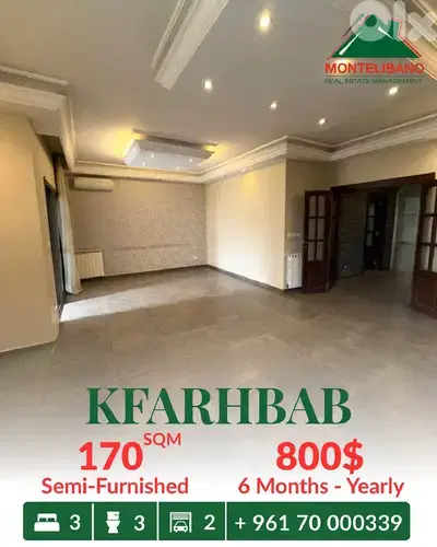 170 sqm Apartment For Rent in Kfarhbab كفرحباب with View