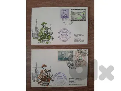 pair of first-day covers celebrating a Sabena Airlines Boeing 707 inaugural flight between Buenos Aires and Brussels in April 1971