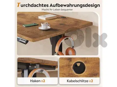 DEVAISE Height-adjustable desk, 140 x 70 cm, with quiet motor and memory function for 3 heights, sit-stand desk, height adjustment 72-118 cm, ergonomic computer desk for office, brown