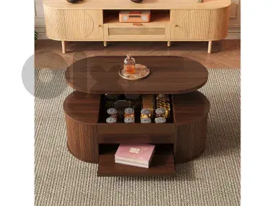 Lift-top coffee table 110x55.5x40 cm - curved sides - 1 drawer
