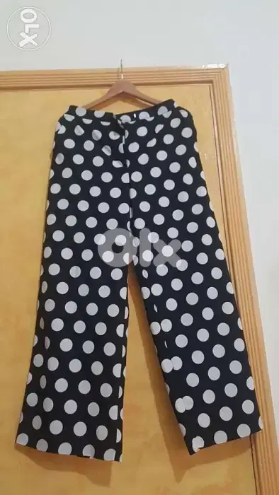 Selected Femme polka dot wide leg trousers pants large بنطلون