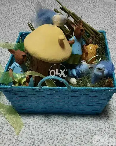 Blue easter basket decorated