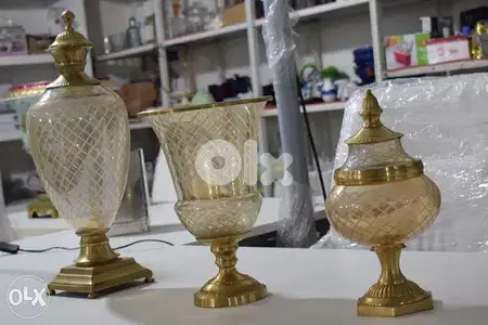 set of vases from crystal and copper