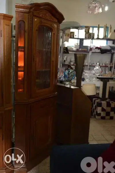 corner dresser with glass and drawers wainscot