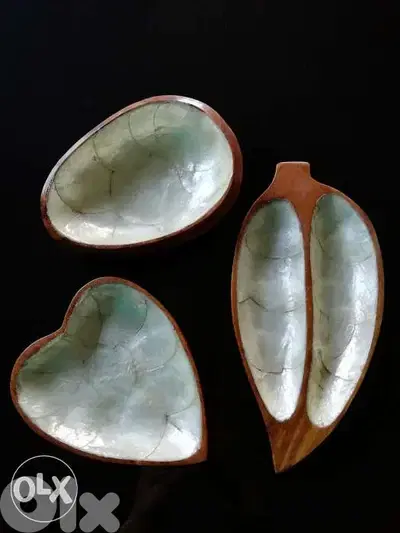 Vintage Capiz and wood appetizer dishes