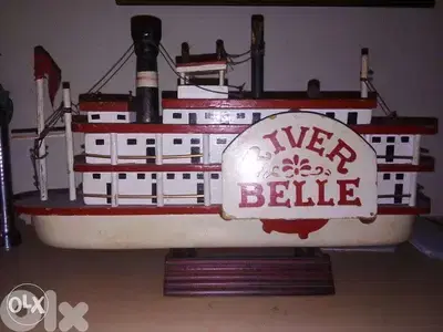 Vintage windable musical wooden ferry boat size 30*20 cm