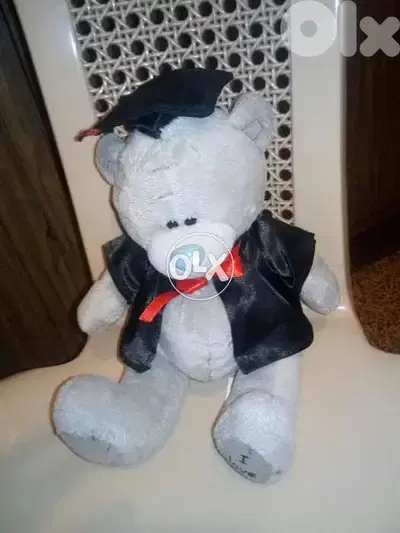 GRADUATION GIFT SMALL BEAR as new plush toy height 20 Cm, Robe +hat=10