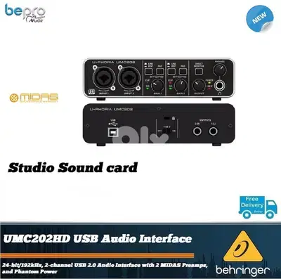 Behringer U-Phoria UMC202HD USB Audio Interface, Studio recording.