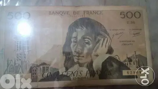 500 French Franc Banknote Memorial of Mathmatician Blasie Pascal 1991
