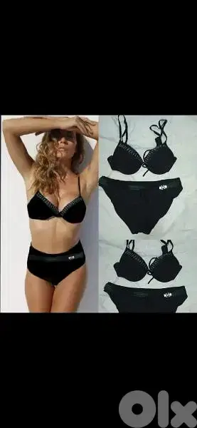 swimsuit black with green and strass trim s to xxL