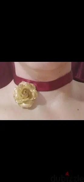 necklace choker red wine colour gold flower
