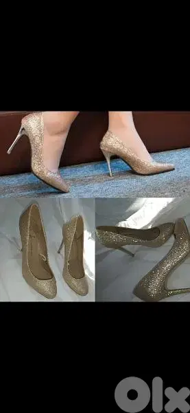 shoes gold stiletto round front 38/39 used once