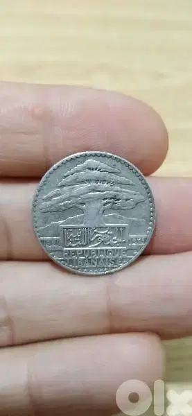 ٢٥ غرش فضة الجمهورية اللبنانية زمن الانتداب الفرنسي علم ١٩٢٩ year 1929
