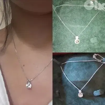 necklace silver tone chain with 3 stones zirkon