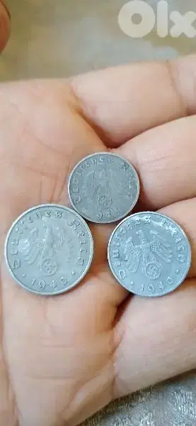 Nazi German WW 2 Set of Three coins years 1940 to 1945