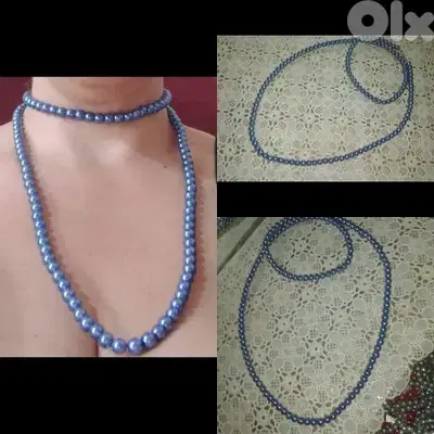 necklace blue pearl long necklace