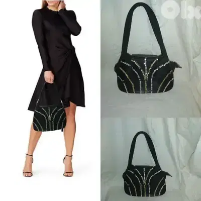 handbag vintage satin black with sequins