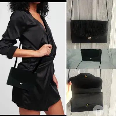 handbag black satin rushed shoulder bag vintage