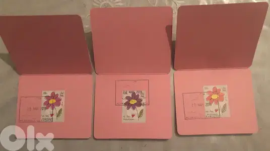 3 Souvenir Cards Rose Purple Orange Stamps Mother’s day Lebanon 2019