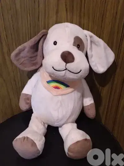 SNOF THE Beige &BROWN DOG medium great PLUSH, height 35Cm+foulard=12$
