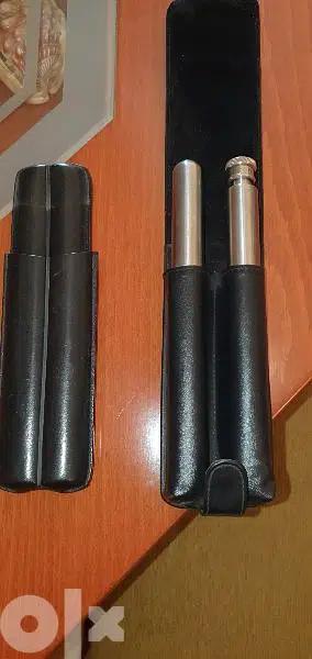 two stainless for cigar & liqure leather box
