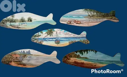 5 beautiful and unique old oil paintings on Mahogany wood