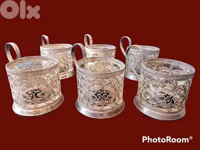 6 porte-verre en argent massif Russe ancien,travail philligram