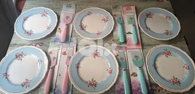 floral desserts and sweets plates and knifes