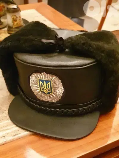 Ukrainian police winter hat. real leather.