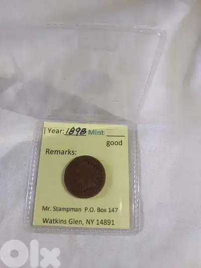 Indian Head USA cent year 1898 Dealer Certified