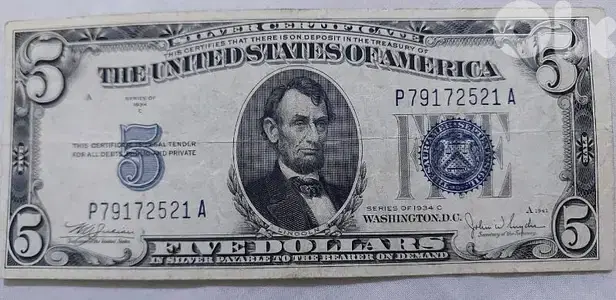 Five USA banknote  year 1934 Silver Certificate