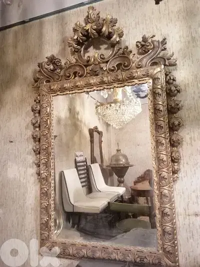 مراية فرنسية انتيك خشب مسيف حفر مميز تاج فخم تعتيق اوريجينال mirror