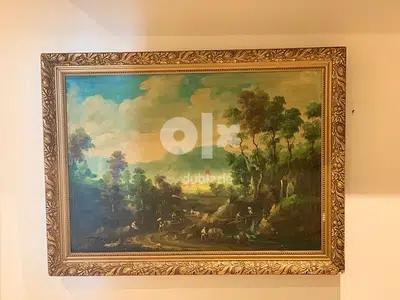 Antique painting landscape with vintage frame