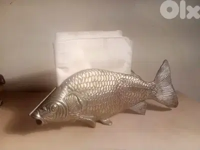 vintage decorative fish white copper table cards / napkin holders 23cm