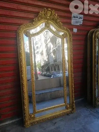 مراية خشب زين حفر ناعم تلبيس ورق ذهب قياس ٢٢٠ بي ١١٠ سم