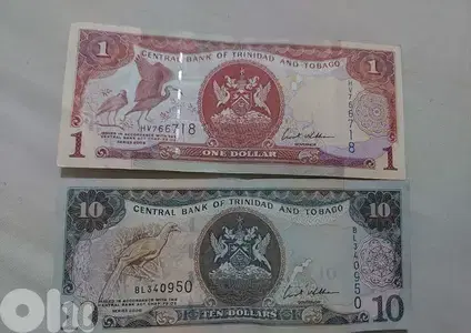 two banknotes Trinidad & Tobago  in the Caribibean sea in America