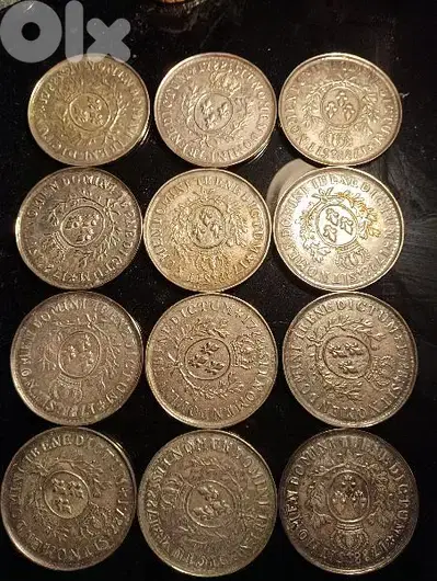 vintage 1788 sit nomen domini benedictum coin coaster set