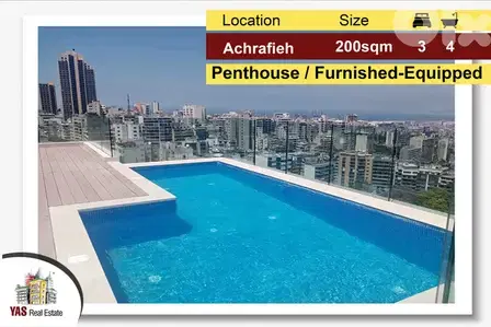 Achrafieh 200m2+ 100m2 terrace | Penthouse | Swimming Pool | Furnished